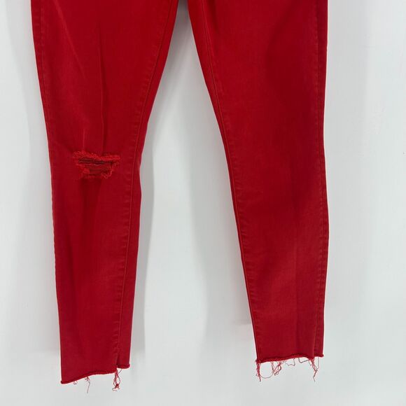 Mother Looker Ankle Fray Skinny Jeans Women's 26 Red Distressed Raw Ankle Pants - Picture 3 of 15